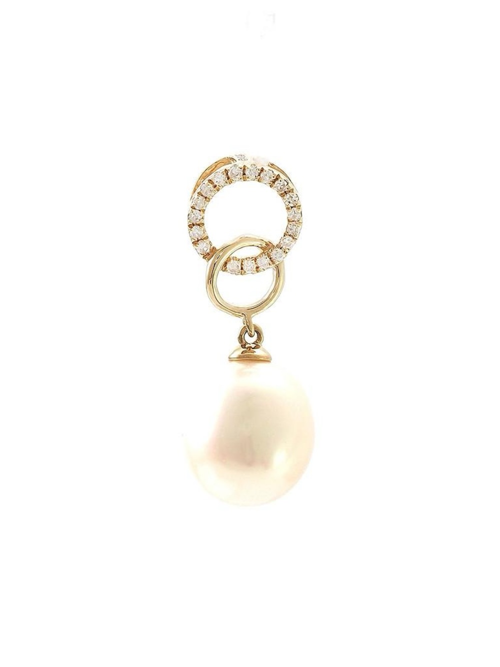 14K Real Yellow Pearl And Diamond Pendant 7X21mm